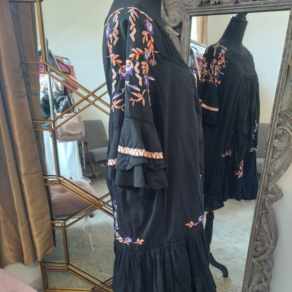 Free People Black Dress w/ Floral Embroidery - Picture 6 of 10